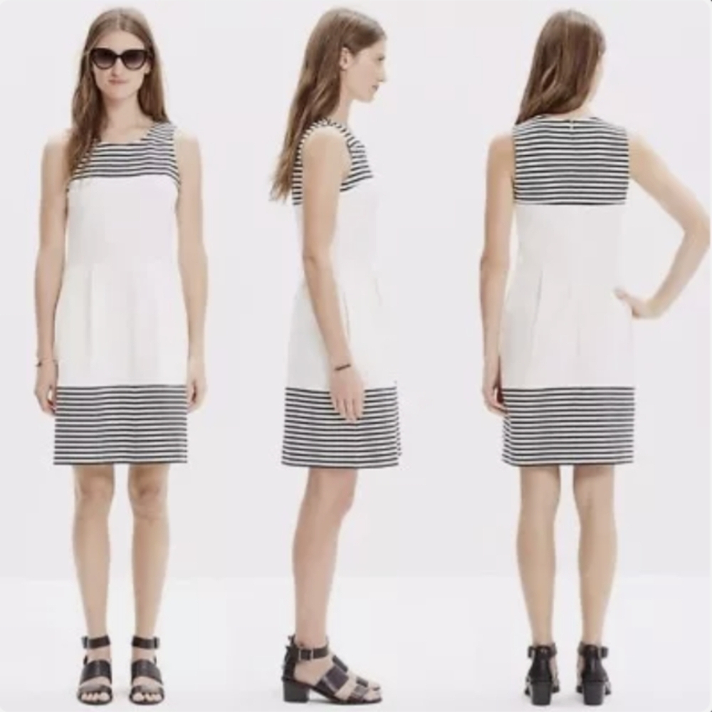 Madewell Striped Fit & Flare Verse Midi Dress, Color Black/White Size M